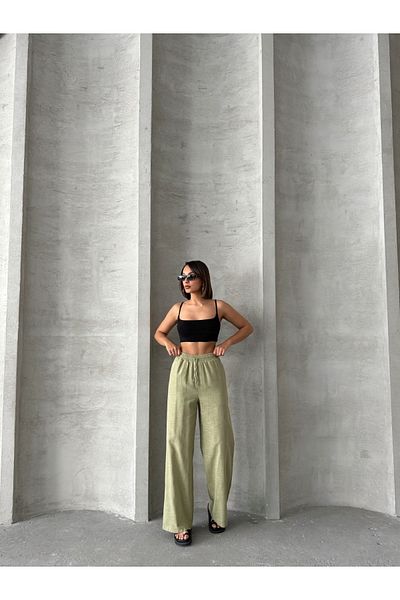 Miss Prova Waist Tie Detailed Linen Trousers Misspnt2669