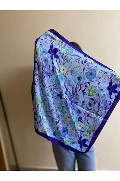 sema aksesuar Blue Floral Patterned Scarf - Bandana