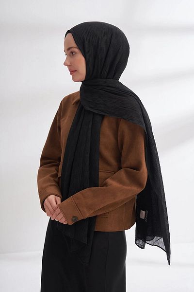 ARMANDA Muslin Checkerboard Pattern Shawl - Black