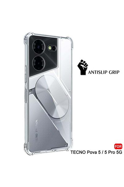 SKYDDAR INNOVATION Case for Tecno Pova 5 Pro, Shockproof Clear Silicone Slim, Transparent, sticker set