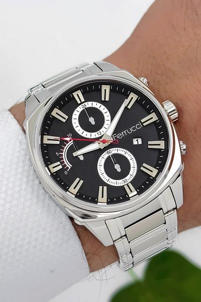 Ferrucci Men's Wristwatch with Calendar - Zmfer181 |   Steel Case & Steel Cord |   Silver-Black