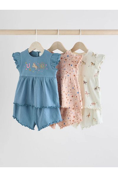 Next Baby 100% Organic Cotton Pink/White Color Unicorn Pattern 6 Pieces Bottom Top Shorts Set Alyag4406