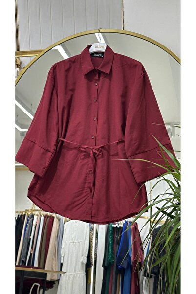 She Olive Tunica cu nasturi în față și detaliu de șireturi