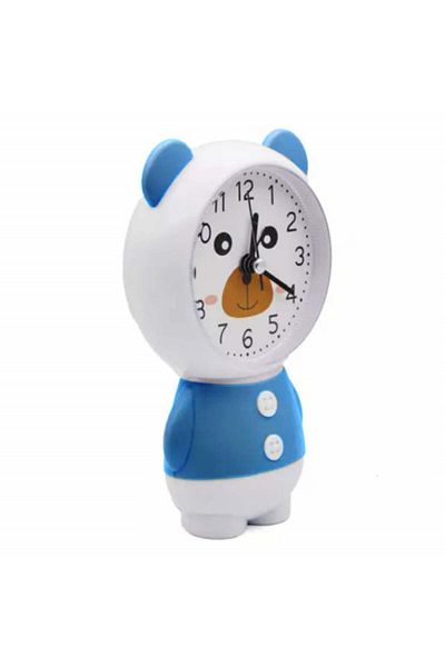 PUFO Ceas deșteptător pentru copii, model Zambarici Ursul, 16 cm, alb/albastru