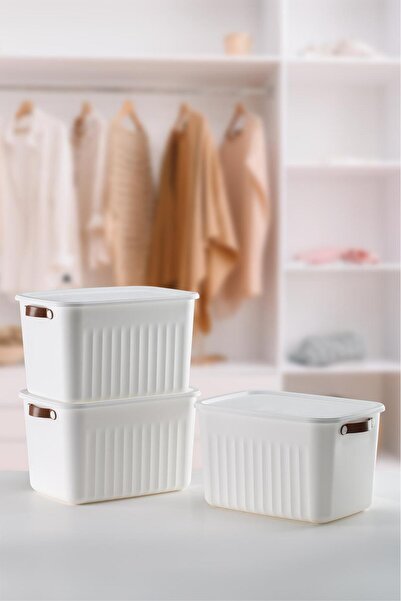 nouray 3 Pieces 15 Lt Decorative Multi-Purpose Organizer Box with Lid, Cabinet Organizer, Organizer