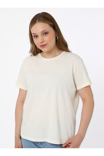ALİA Crew Neck Plus Size T-Shirt - Ecru - Alia