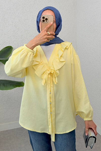 zhrcelebi Degaje Collar Ruffled Tunic 2296 - Yellow