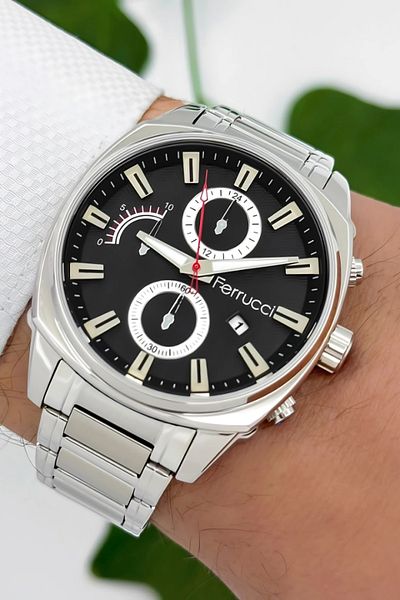 Ferrucci 3Atm Water Resistant Men's Wrist Watch, Steel Band & Special Design, Silver-Black Sdfer160