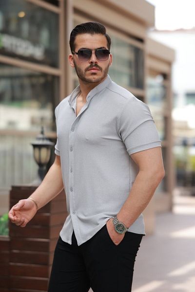 modaserdem Men's Judge Collar Short Sleeve Shirt