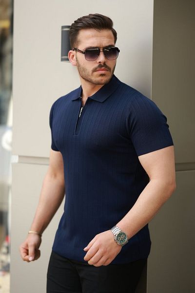 modaserdem Men's Zipper Collar Short Sleeve T-Shirt