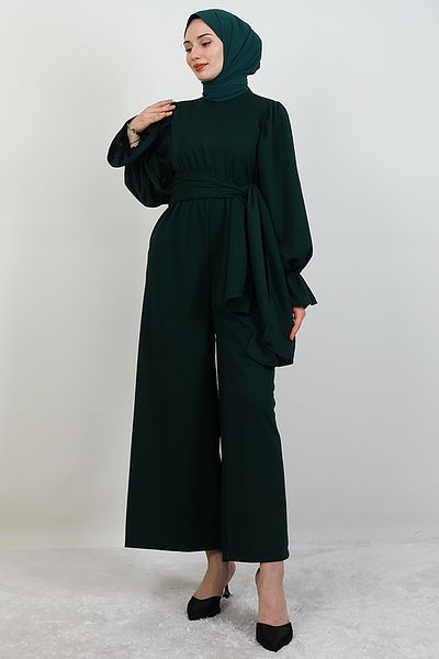 GİYZAMİLA Thick Belted Jumpsuit Emerald