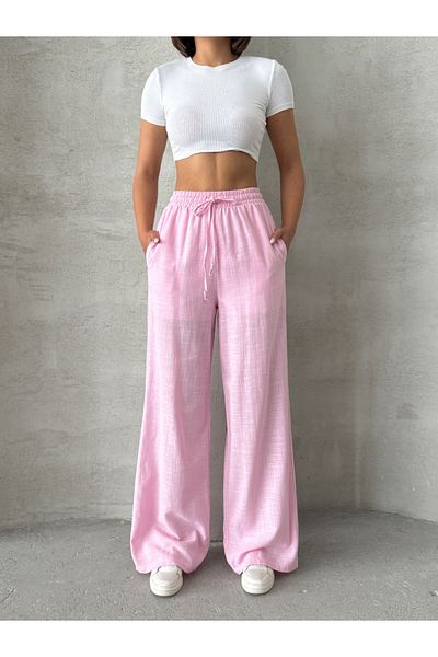 Miss Prova Waist Tie Detailed Linen Trousers Misspnt2669