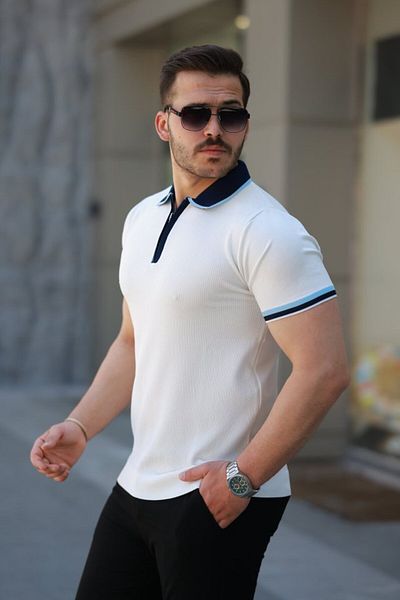 modaserdem Men's colorful collar short sleeve t-shirt