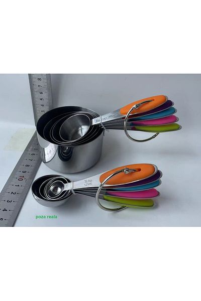 Optim Solution 10-Piece Measuring Set, 5 Measuring Spoons + 5 Measuring Cups, Stainless Steel + Silicone, M