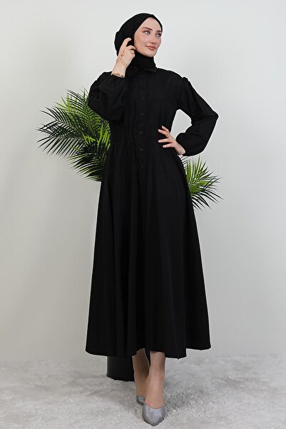 giz astore Çift Cepli Poplin Elbise Siyah