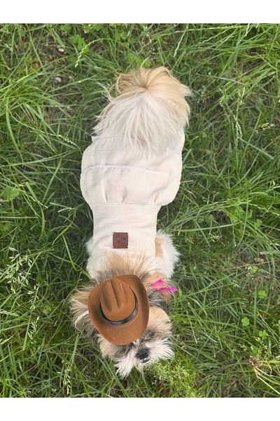 For a Fur Dog Dress Cat Dress Outfit Muslin Fabric Cream Color