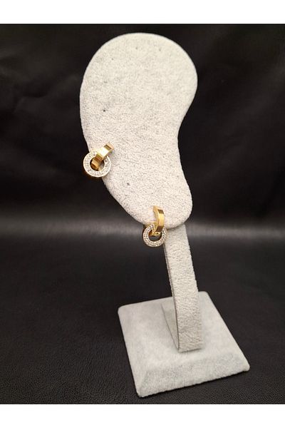 Han Ticarethane Gold Color Stone Hoop Model Steel Earrings