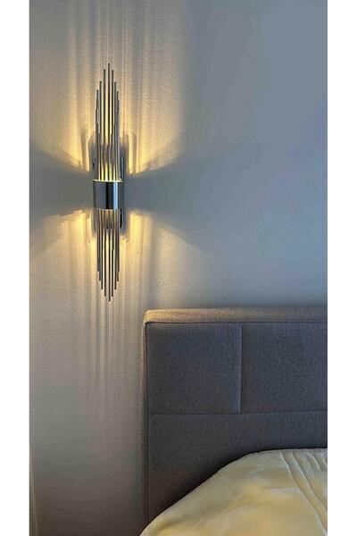 WiseHome Pilli Duvar Aplik Pilli Duvar Aplik Aydınlatma Krom Led Duvar Lambası