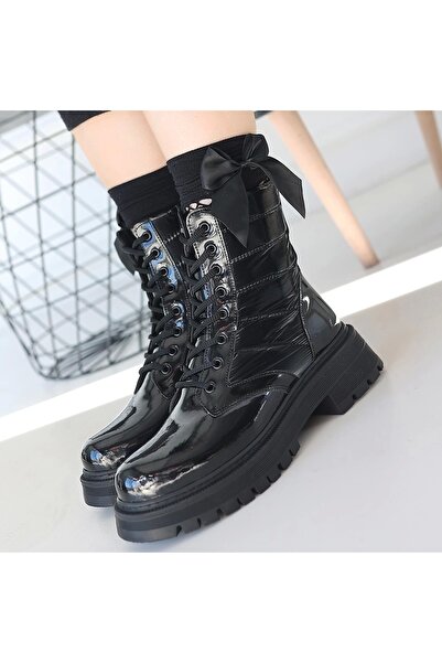 Erbilden Josse Black Patent Leather Lace up Boots