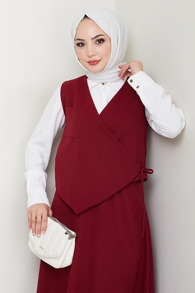 InStyle Set vestă roșie Claret cu o singură buzunar