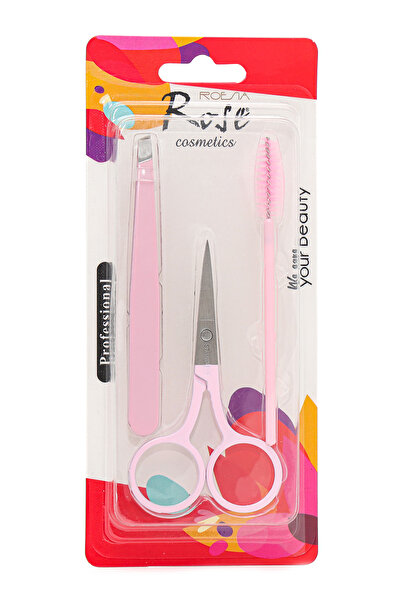 Roesıa Rose Cosmetics Rose 3'lü Kaş Bakım Seti - Kaş Fırça, Cımbız, Makas Seti Pembe