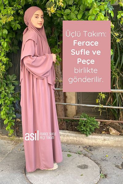 ASİLNUR Asil Ferace Souffle Veil Set Dusty Rose