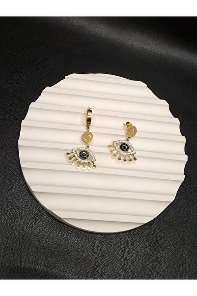 Han Ticarethane Gold Color Stone Eye Model Steel Earrings