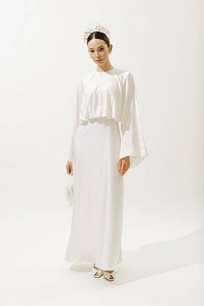 Manuka Adele Satin Evening Dress Ecru