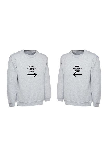 Boi Nice Mean Lover Couple Combination - Gray Printed Oversize Crew Neck Sweatshirt