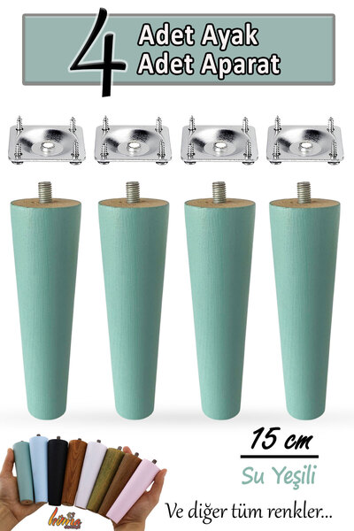 GLASWEN 4 bucăți picioare din lemn 15 cm verde apă cu dispozitive de conectare cu șuruburi M8 pentru mobilier picior de susținere a canapelei