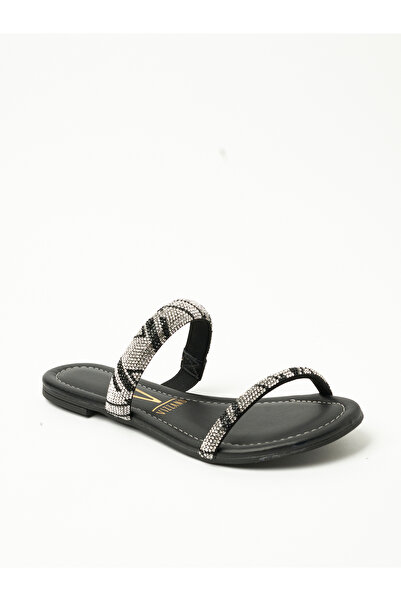 VİZZANO صندل فيزانو نسائي مسطح أسود | صنع في البرازيل