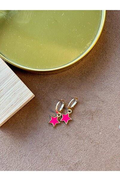 Twelve أقراط نجمة صغيرة مطلية بالمينا الوردية باللون الذهبي