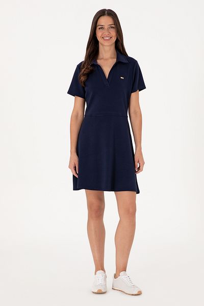 U.S. Polo Assn. Rochie tricotată pentru femei, albastru bleumarin, cu gât polo, mini lungime 50299536-vr033