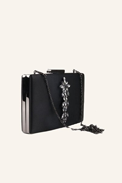 Famels Geantă pentru rochie de seară pentru femei, din satin, cu pietre de cr...