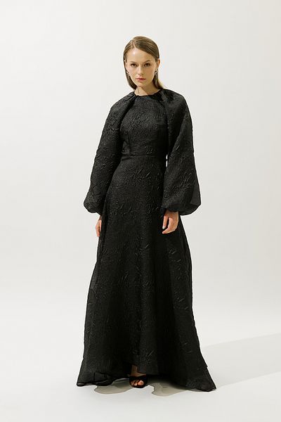 Manuka Jacquard Organza Evening Dress Black