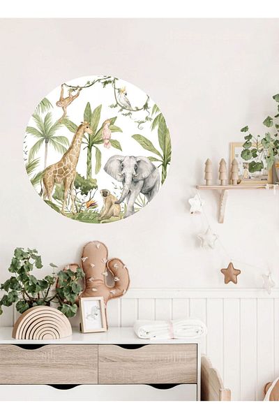 Piksel Grafik Jungle Animals Full Circle Kids Room, Tropical Wall Sticker