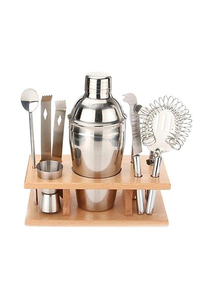 zola Bar set,9 pieces, stainless steel and bamboo, 21.5x11.2x7 cm, silver