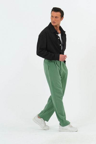 RELAXL 100% Cotton High Waist Şile Cloth Benetton Green Baggy Summer Trousers