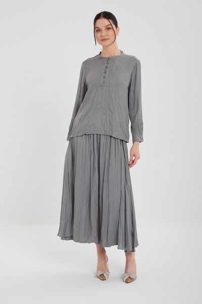 Jupe Kırışık Saten Etekli Takım 8526