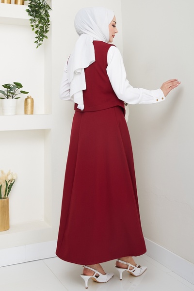 InStyle Cross Single Pocket Claret Red Vest Suit