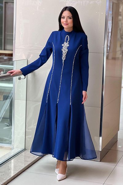 White Corner Straight Cut Crystal Stone Embroidered Evening Dress