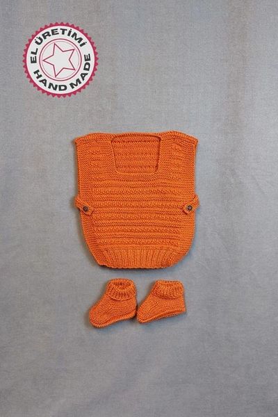 Uretti - Talia 8659 2067 Hand Knitted Boy's Brick Color Sweater - Booties Set - 12-18 Months
