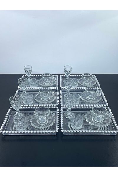 YzHome Luxury 30-Piece Glass Beaded Coffee Cup Set for 6 People Coffee Side Cup Turkish Delight Holder