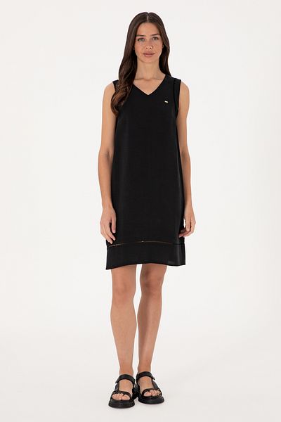U.S. Polo Assn. Women's Black Linen Blend Mini Size Woven Dress 50299168-Vr046