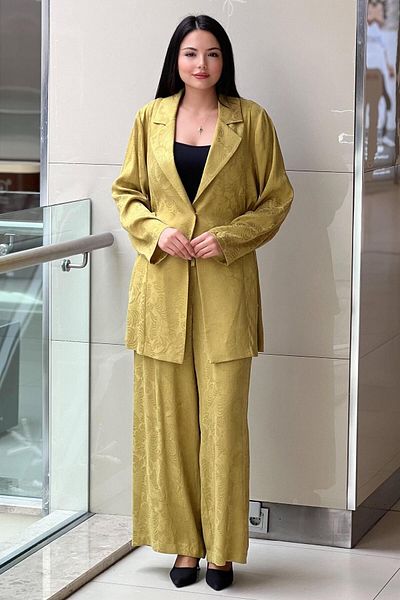 Ghisa Jacquard Patterned Waist Drawstring Jacket Trousers Set