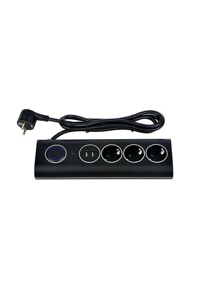 Homelux Prelungitor de birou Strohm, 3 prize, 2xUSB 2.4A, întrerupător, protecție la supratensiune, 1.5m, negru