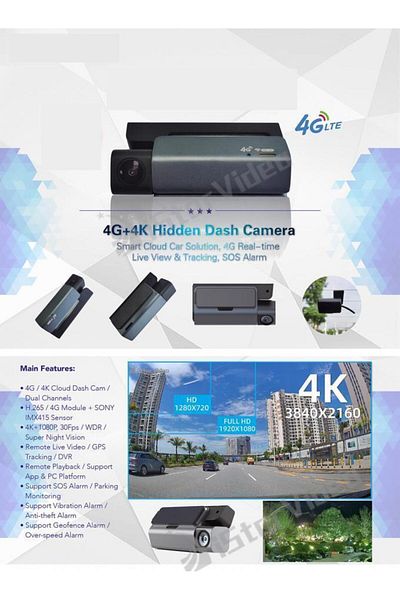Generic 4G LTE 4K Dash Cam with Rear Camera, GPS Tracking, Remote Monitoring, Anti-Theft, Support SD 512GB