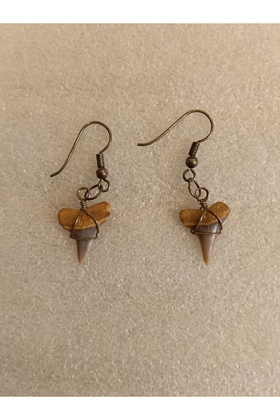 Butik Tülin Authentic Handmade Natural Small Shark Tooth Dangle Earrings 4X1.3Cm Made in Chile