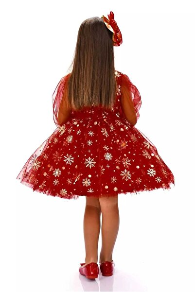 defada kırmızı kar tanesi desenli tütü çocuk doğum günü abiye elbise