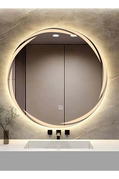 Taimi Round Bathroom Mirror LED Touch Light 3 Colors Lighting for Bathroom Bedroom Dressing Room 80cm